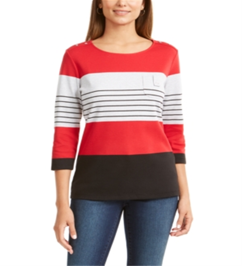 Karen Scott Petite Colorblocked Listrado Top Vermelho Tamanho Petite M