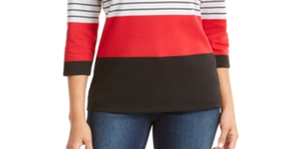 Karen Scott Petite Colorblocked Listrado Top Vermelho Tamanho Petite M