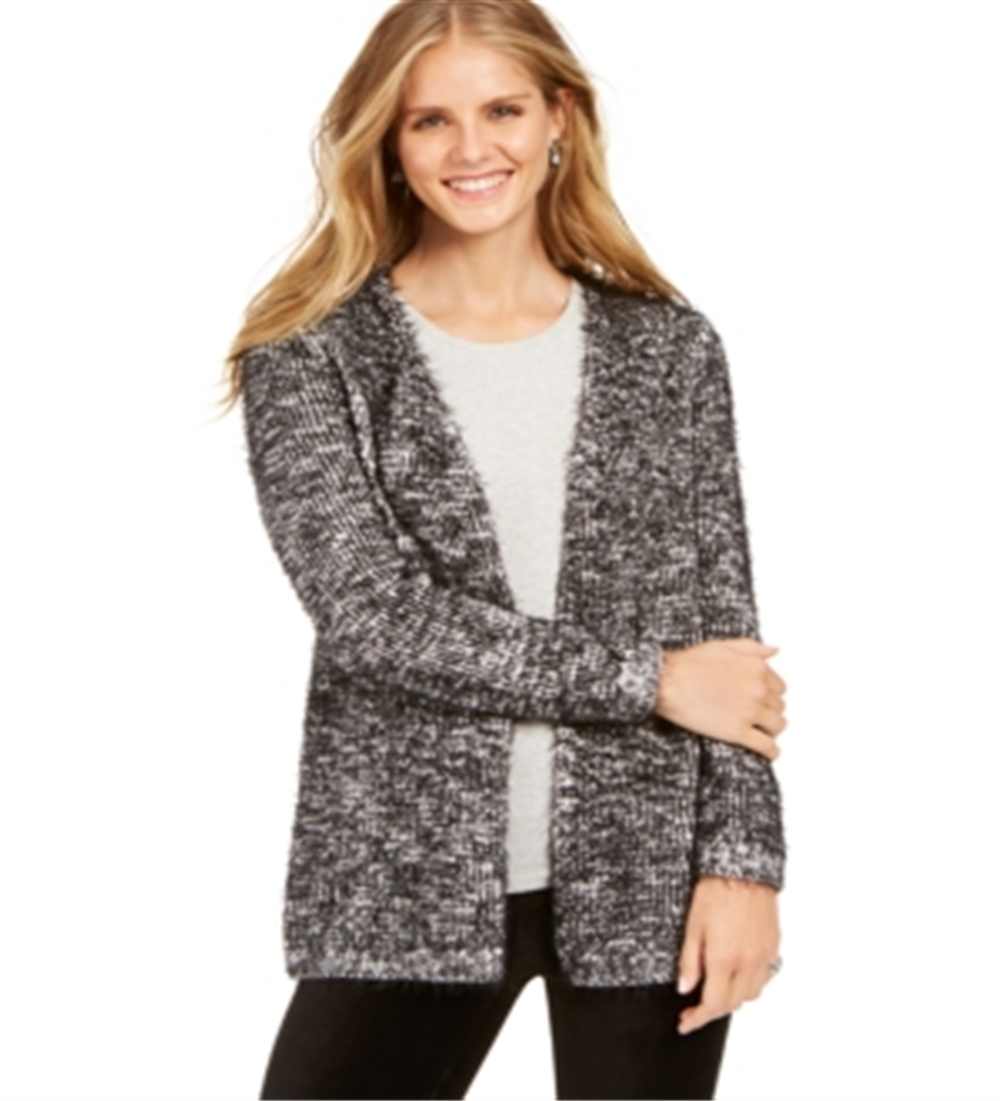 Cardigan feminino de malha mesclada com cílios, preto, tamanho GG, da Style &amp; Co
