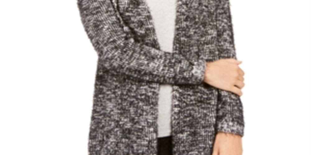 Cardigan feminino de malha mesclada com cílios, preto, tamanho GG, da Style &amp; Co