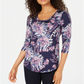 JM Collection Top feminino com estampa floral pequena e flores frondosas, tamanho pequeno G