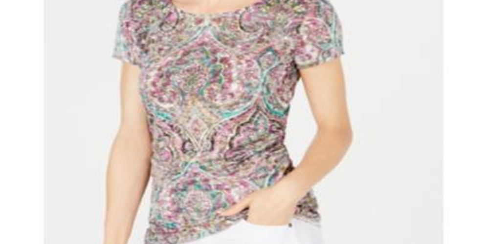 Blusa feminina de manga curta com franzidos laterais da INC International Concepts, preta, tamanho XS