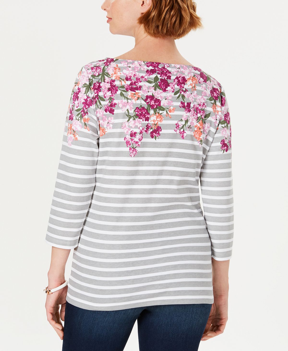 Karen Scott Blusa Feminina Estampada Manga Três Quartos Cinza Tamanho Grande