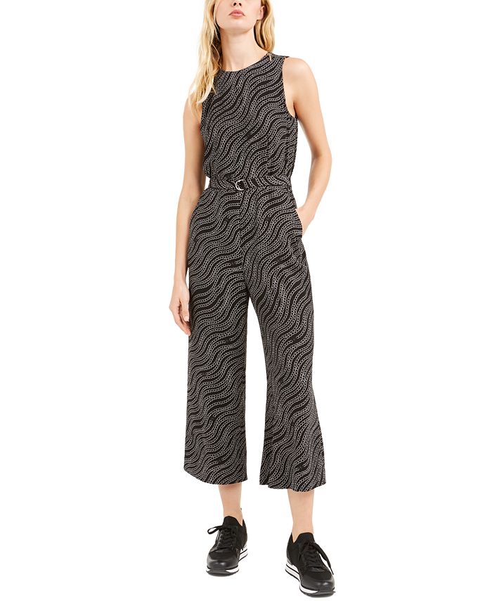 Macacão feminino Michael Kors com cinto e estampa de corrente, preto, tamanho 12