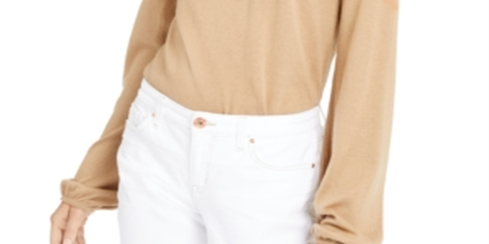 Suéter feminino com mangas bufantes INC International Concepts, tamanho XS, bege