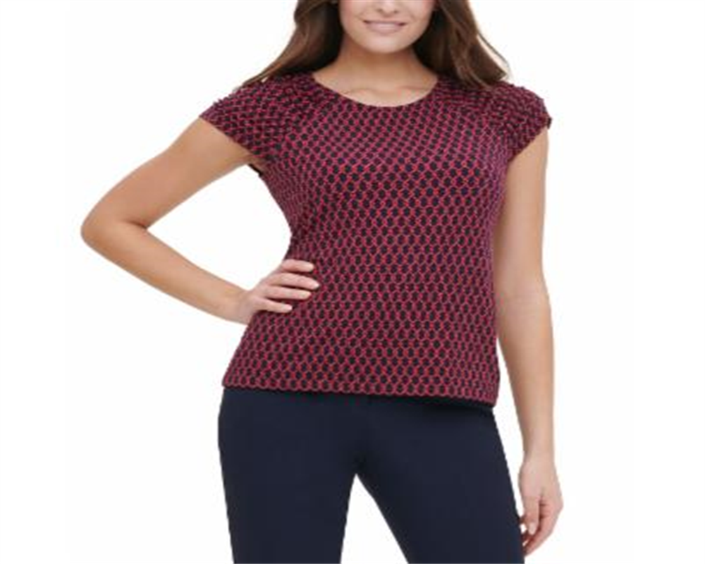 Tommy Hilfiger Blusa Feminina Estampada Manga Franzida Vermelha Tamanho X-G