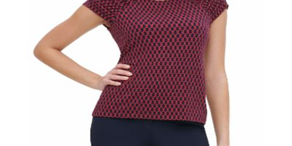 Tommy Hilfiger Blusa Feminina Estampada Manga Franzida Vermelha Tamanho X-G