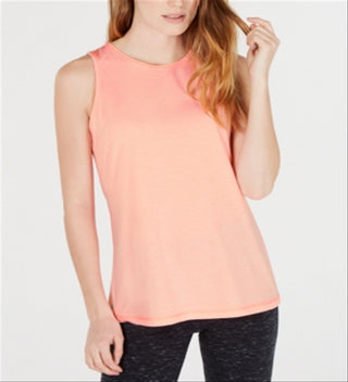 Ideology Women's Heathered Keyhole-Back Tank Top  Spring Tulip  Size L