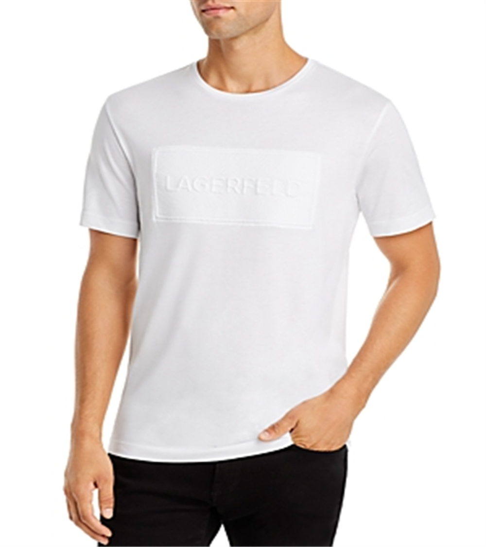 Camiseta masculina Karl Lagerfeld Paris com logotipo em relevo, branca, tamanho M