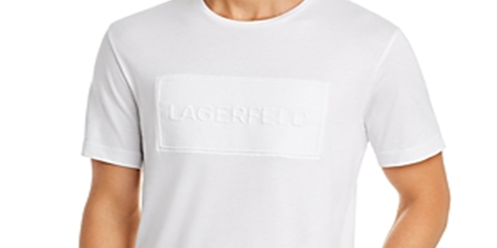 Camiseta masculina Karl Lagerfeld Paris com logotipo em relevo, branca, tamanho M