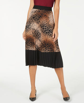 Saia MIDI plissada estampada feminina Alfani, preta, tamanho pequeno M