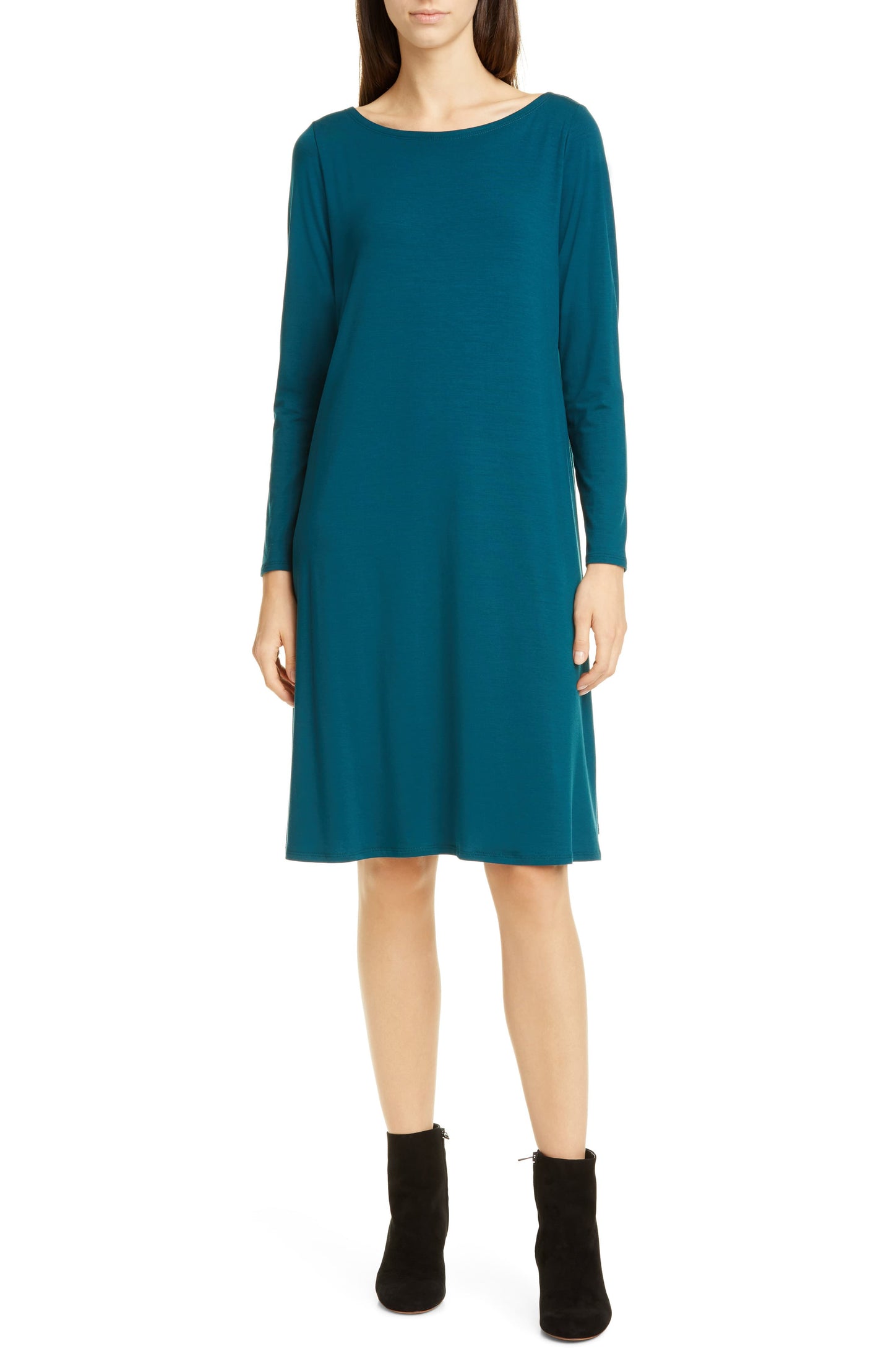 Vestido Eileen Fisher Feminino Gola Bateau Manga Longa Azul Tamanho Pequeno Médio