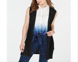 Colete feminino Charter Club com abertura frontal e pontilhado, preto, tamanho grande