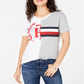 Camiseta Tommy Hilfiger Feminina Manga Curta com Logo Emendado, Branca, Tamanho M