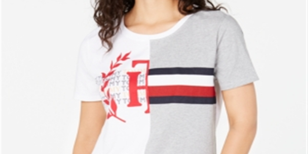 Camiseta Tommy Hilfiger Feminina Manga Curta com Logo Emendado, Branca, Tamanho M