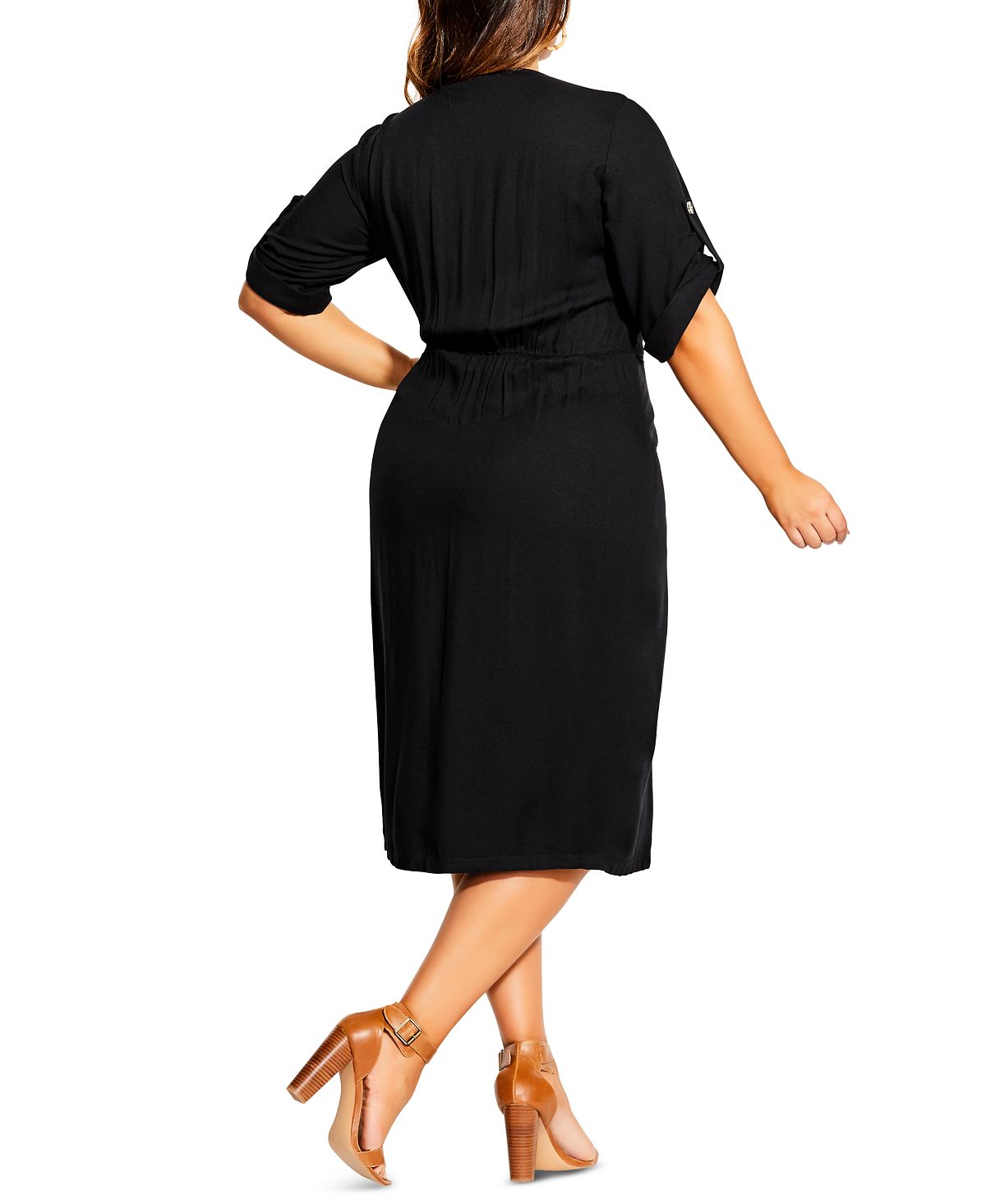 Vestido midi casual com decote em V plus size City Chic feminino, preto, tamanho 18W
