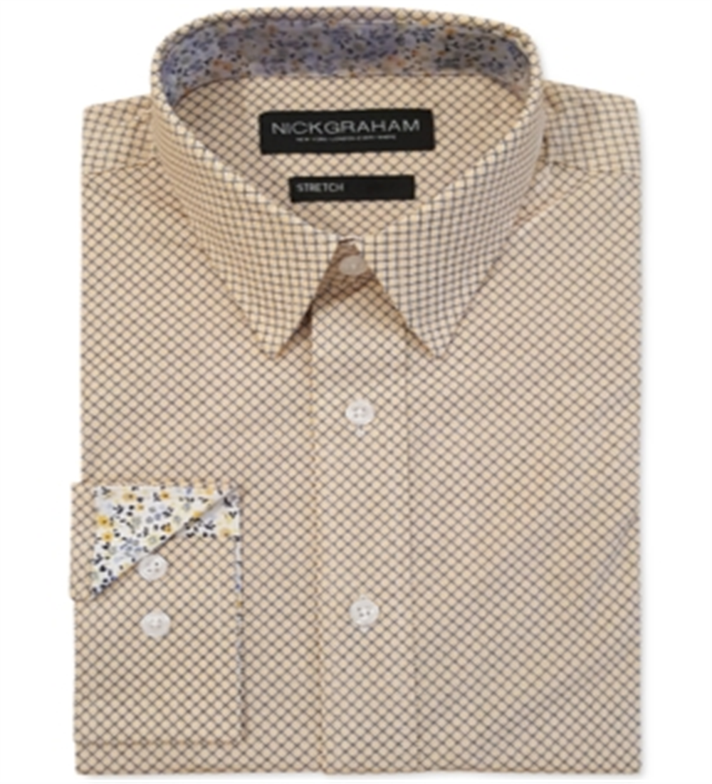 Camisa masculina Nick Graham Modern Fit Diamond Grid amarela tamanho 16,5 x 32 x 33