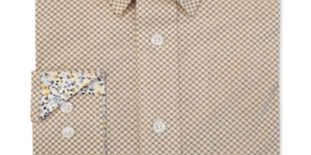 Camisa masculina Nick Graham Modern Fit Diamond Grid amarela tamanho 16,5 x 32 x 33