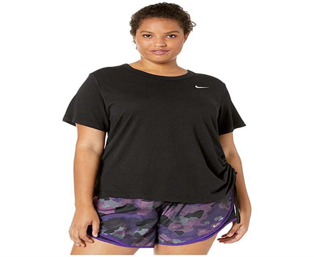 Camiseta de corrida Nike Plus Miler manga curta feminina, preta, tamanho 2X