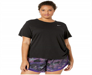 Camiseta de corrida Nike Plus Miler manga curta feminina, preta, tamanho 2X