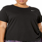 Camiseta de corrida Nike Plus Miler manga curta feminina, preta, tamanho 2X