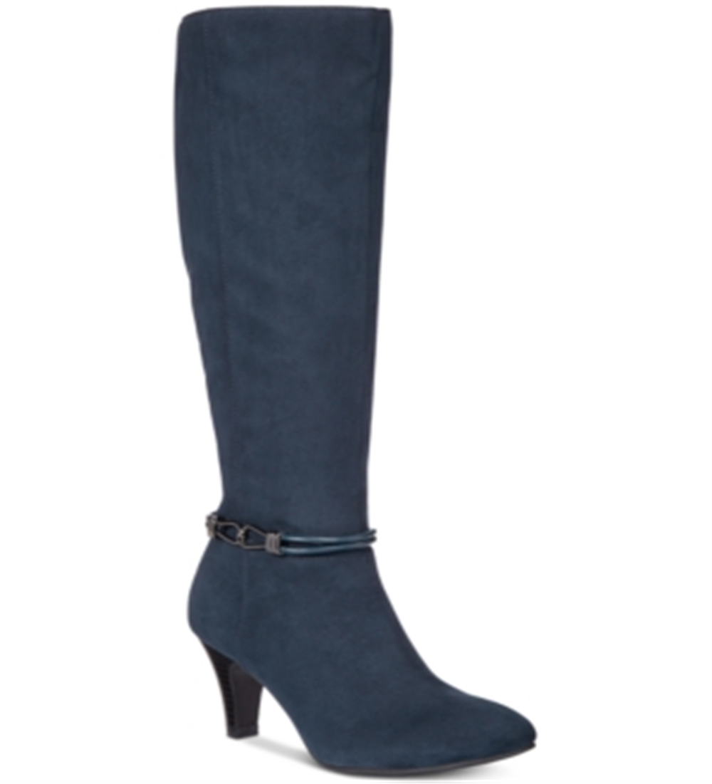 Karen Scott Sapatos de cano alto femininos Hollee Fabric Almond Toe, tamanho 6,5, azul marinho, M-WC