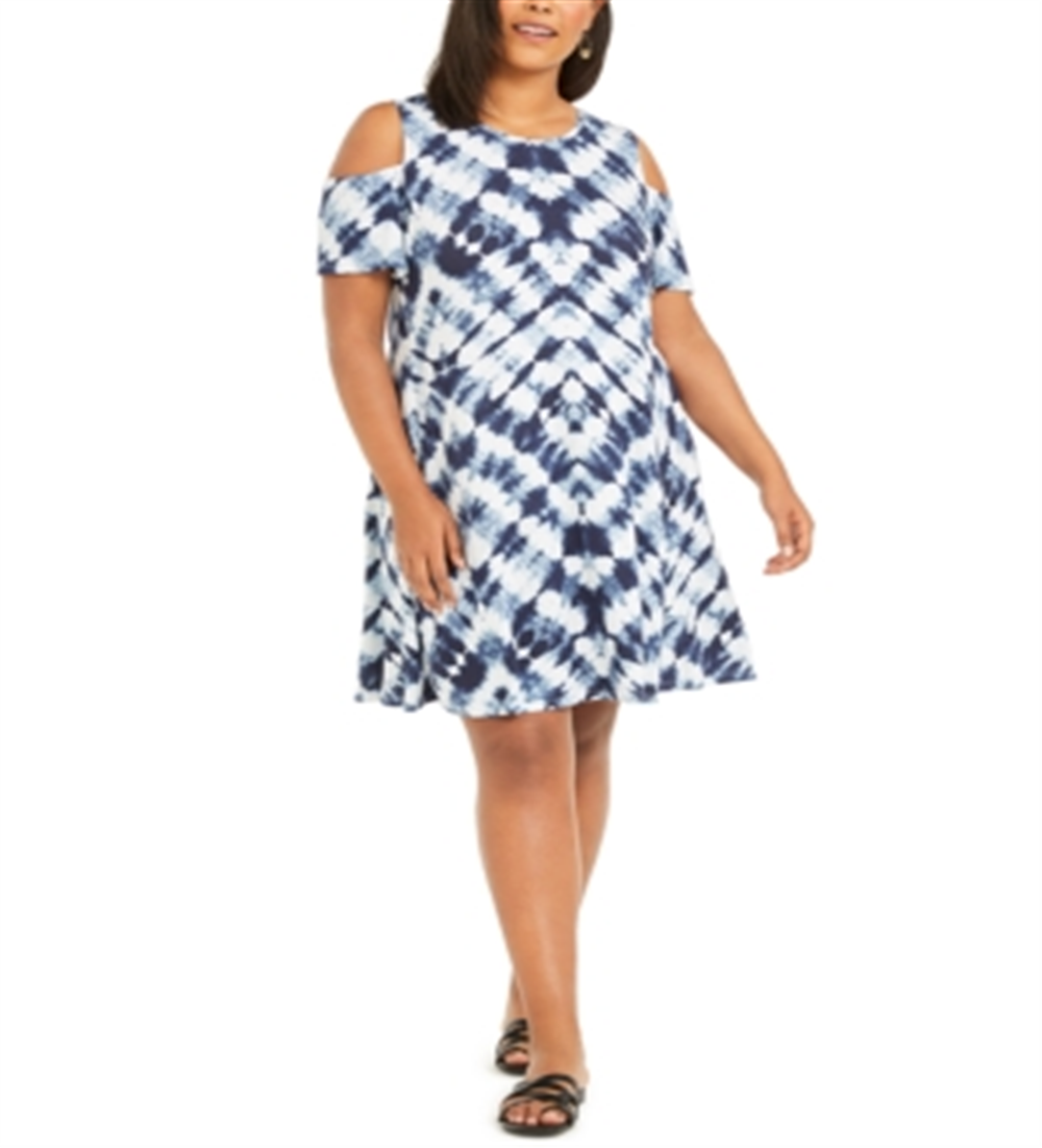 Vestido plus size feminino estilo &amp; co com ombros descobertos, azul, tamanho 1X