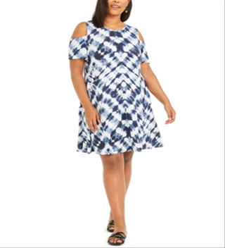 Vestido plus size feminino estilo &amp; co com ombros descobertos, azul, tamanho 1X