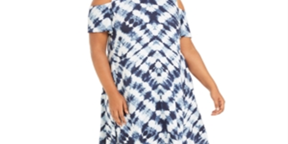 Vestido plus size feminino estilo &amp; co com ombros descobertos, azul, tamanho 1X