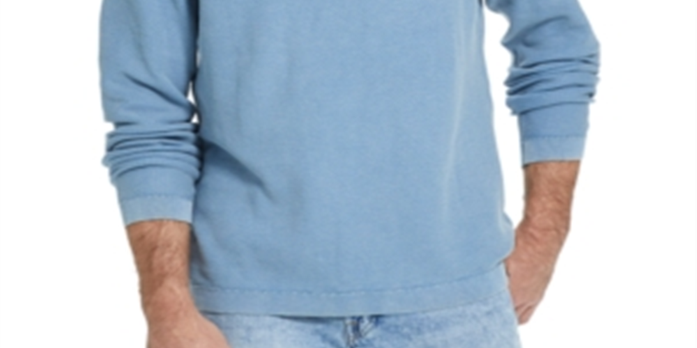 Suéter masculino vintage de algodão texturizado, gola redonda, azul, tamanho XX-G