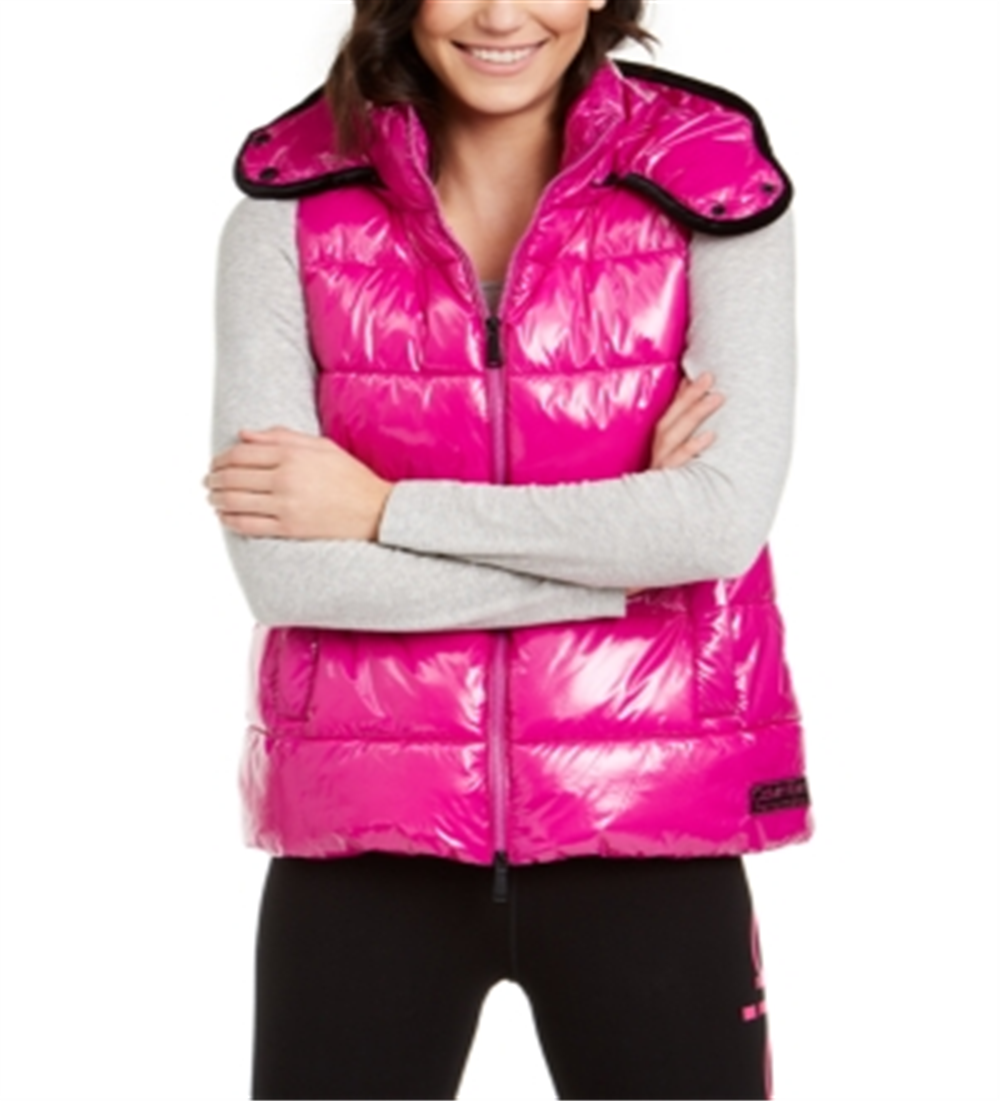 Calvin Klein Colete Feminino Performance Shine Padded com Capuz e Zíper Completo Roxo Tamanho Grande