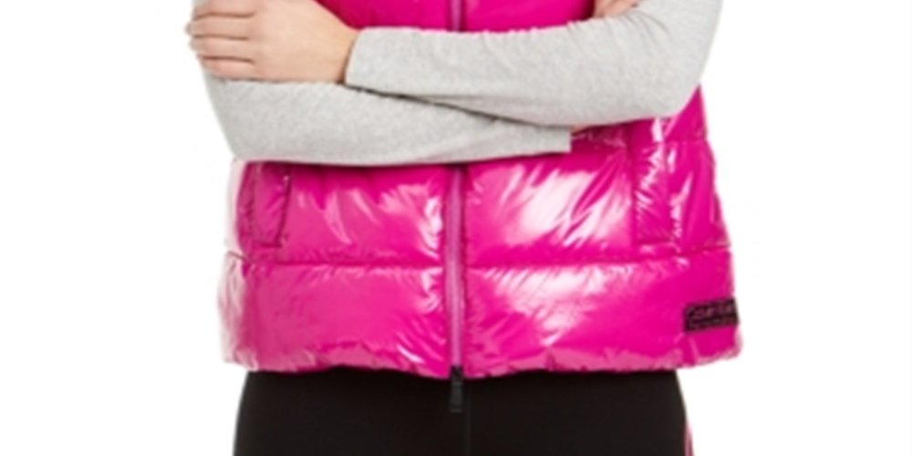 Calvin Klein Colete Feminino Performance Shine Padded com Capuz e Zíper Completo Roxo Tamanho Grande