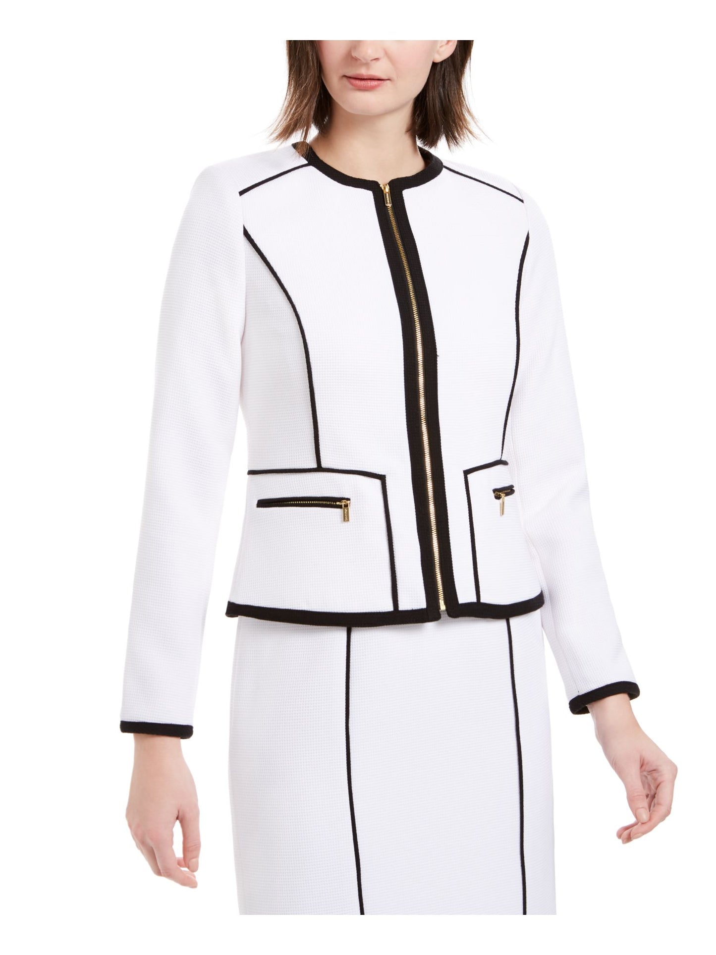 Jaqueta Calvin Klein Feminina Wear to Work com Zíper, Branca, Tamanho 6 Petite