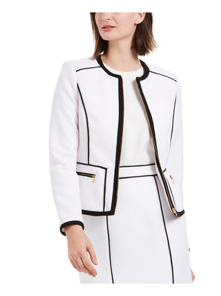 Calvin Klein Blazer Feminino Piquet com Zíper Frontal e Gola Alta Branco Tamanho 8 Petite