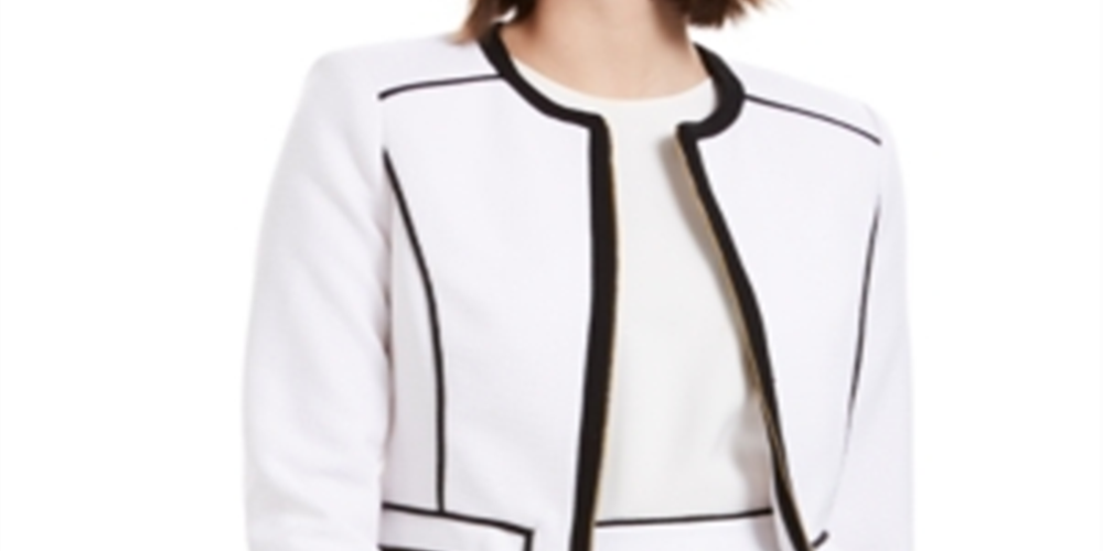 Calvin Klein Blazer Feminino Piquet com Zíper Frontal e Gola Alta Branco Tamanho 8 Petite