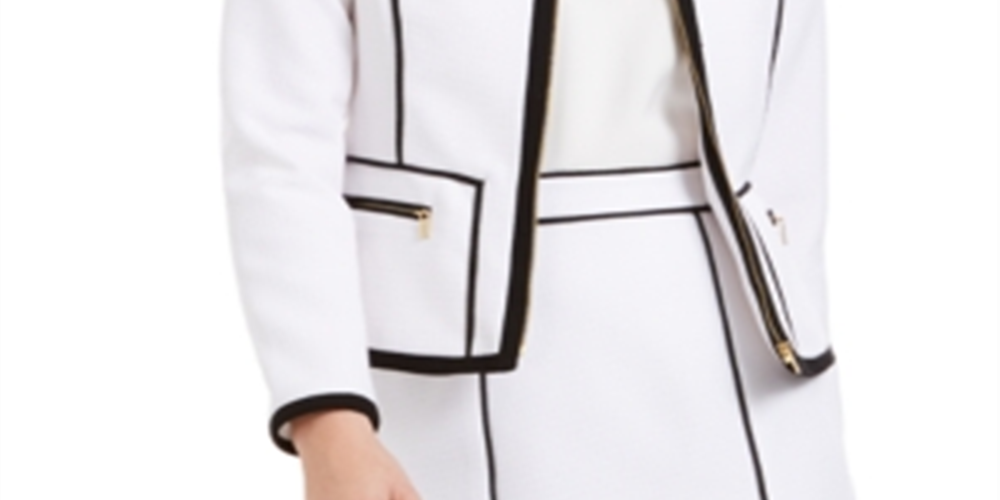 Calvin Klein Blazer Feminino Piquet com Zíper Frontal e Gola Alta Branco Tamanho 8 Petite