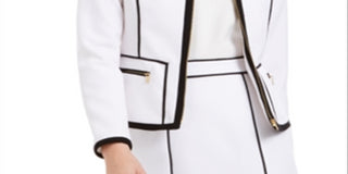 Calvin Klein Blazer Feminino Piquet com Zíper Frontal e Gola Alta Branco Tamanho 8 Petite