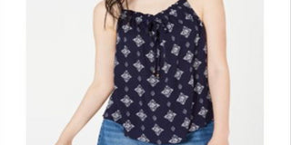 Hippie Rose Junior's Printed Tie Front Tank Top Blue Size XS