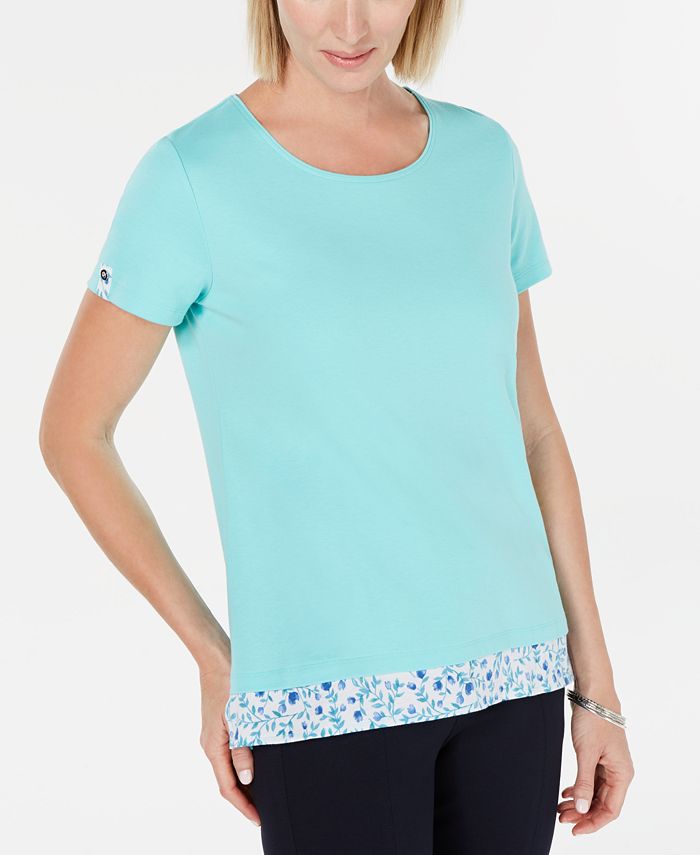 Blusa feminina Karen Scott com estampa em camadas, azul, tamanho G