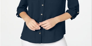 Camisa feminina Charter Club com dois bolsos, azul, tamanho 2XL