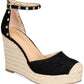 Thalia Sodi Sapatos de alpargata femininos com bico redondo e fivela, pretos, tamanho 8,5 M