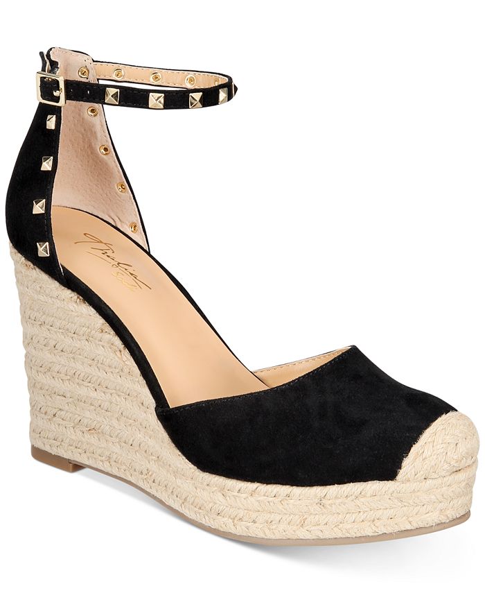 Thalia Sodi Sapatos de alpargata femininos com bico redondo e fivela, pretos, tamanho 8,5 M