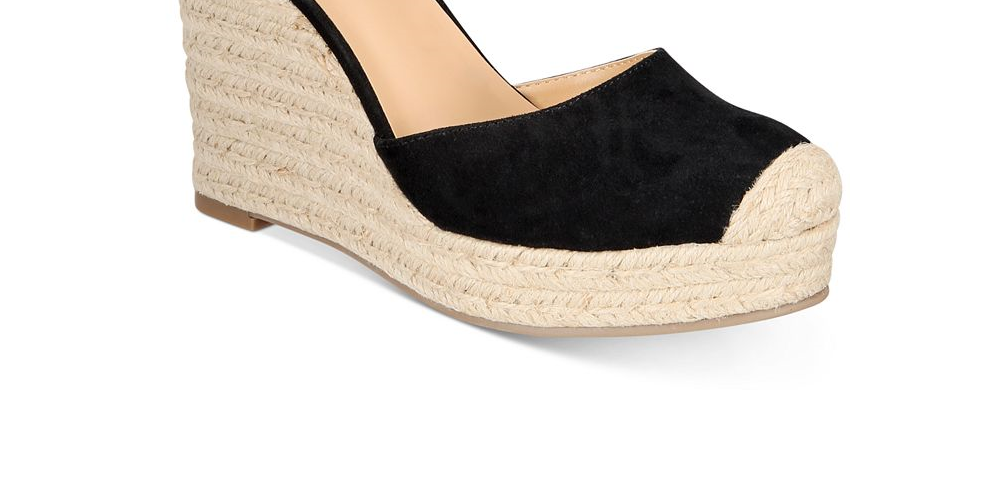 Thalia Sodi Sapatos de alpargata femininos com bico redondo e fivela, pretos, tamanho 8,5 M