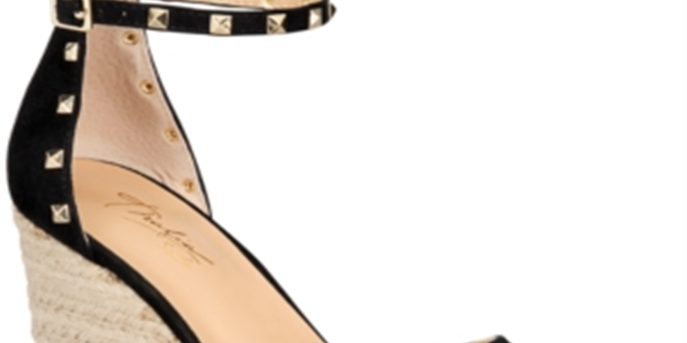 Thalia Sodi Sapatos de alpargata femininos com bico redondo e fivela, pretos, tamanho 8,5 M