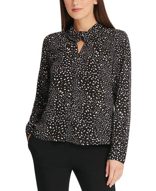 Blusa feminina DKNY com estampa de confete e gola torcida, cinza, tamanho X-S