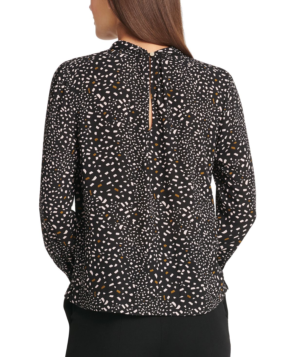 Blusa feminina DKNY com estampa de confete e gola torcida, cinza, tamanho X-S