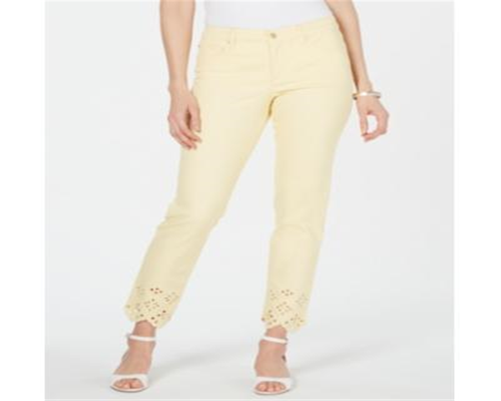 Calça jeans skinny feminina Charter Club Bristol com bainha ilhós, amarela, tamanho 14