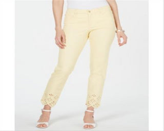 Calça jeans skinny feminina Charter Club Bristol com bainha ilhós, amarela, tamanho 14
