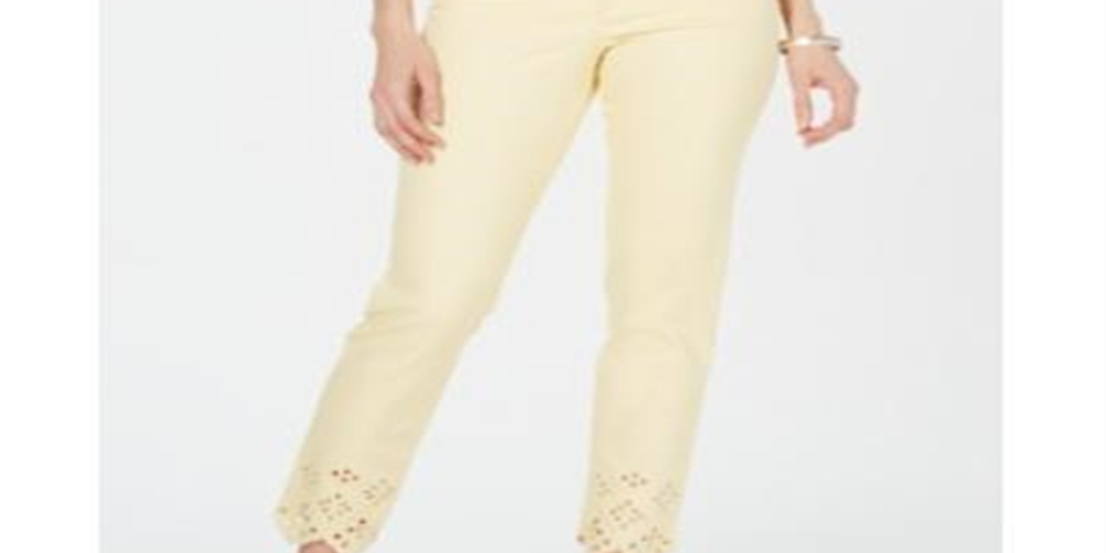 Calça jeans skinny feminina Charter Club Bristol com bainha ilhós, amarela, tamanho 14