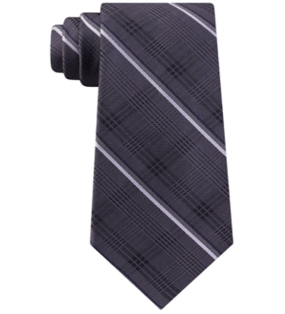 Gravata de seda listrada xadrez Glen tonal clássica masculina Michael Kors, preta, tamanho regular